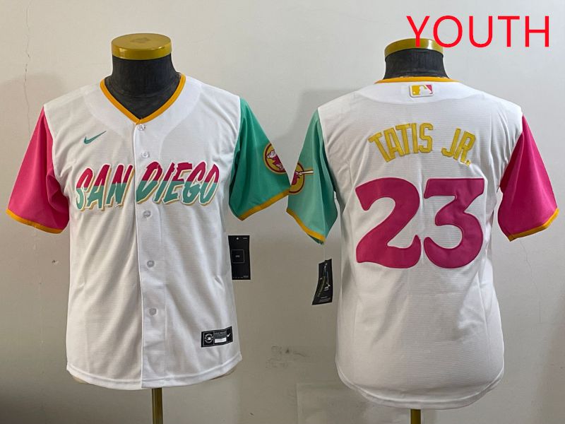Youth San Diego Padres #23 Tatis jr White City Edition 2025 Nike MLB Jersey style 2->youth mlb jersey->Youth Jersey
